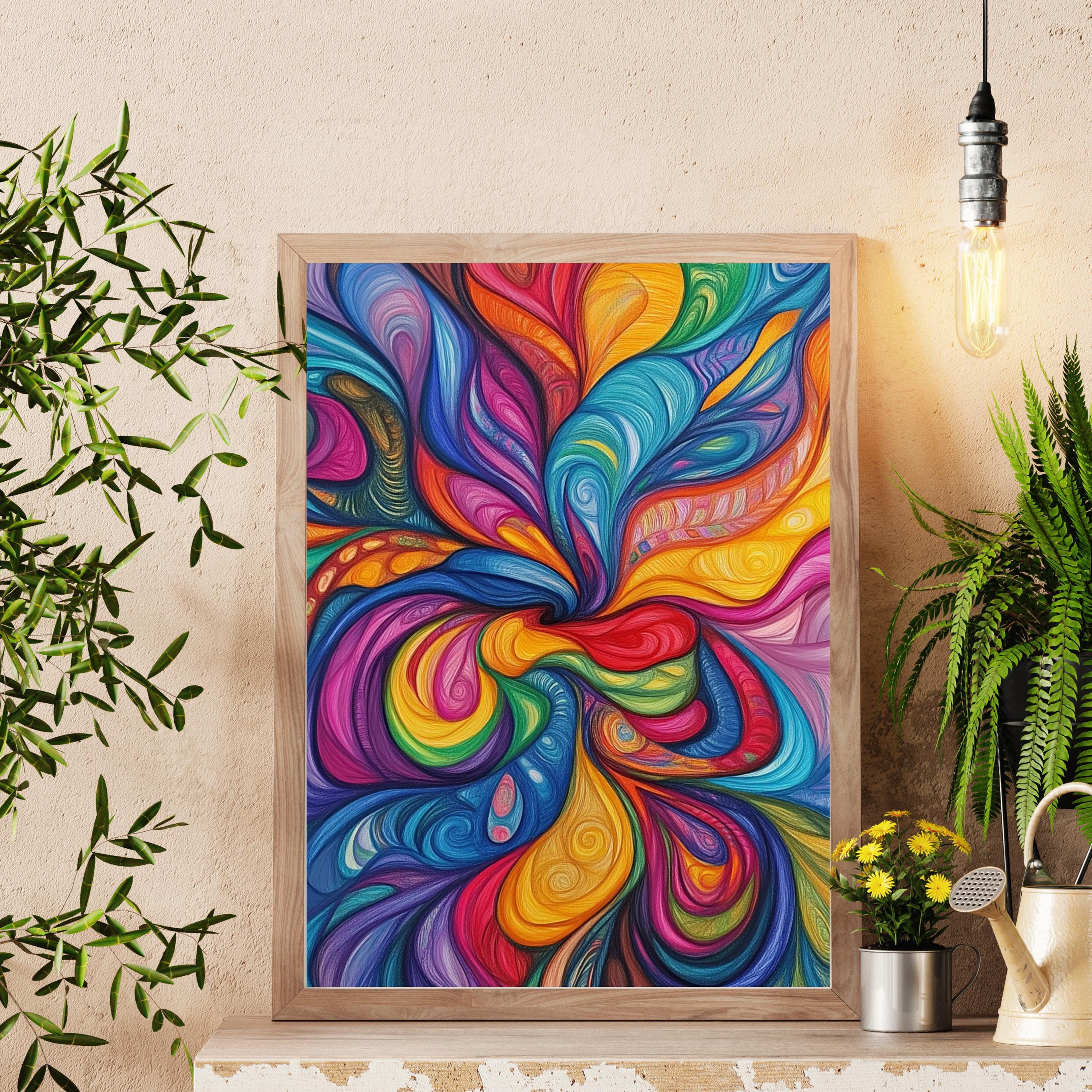Vibrant Abstract Swirl Art Print – Color Explosion Psychedelic Painting
