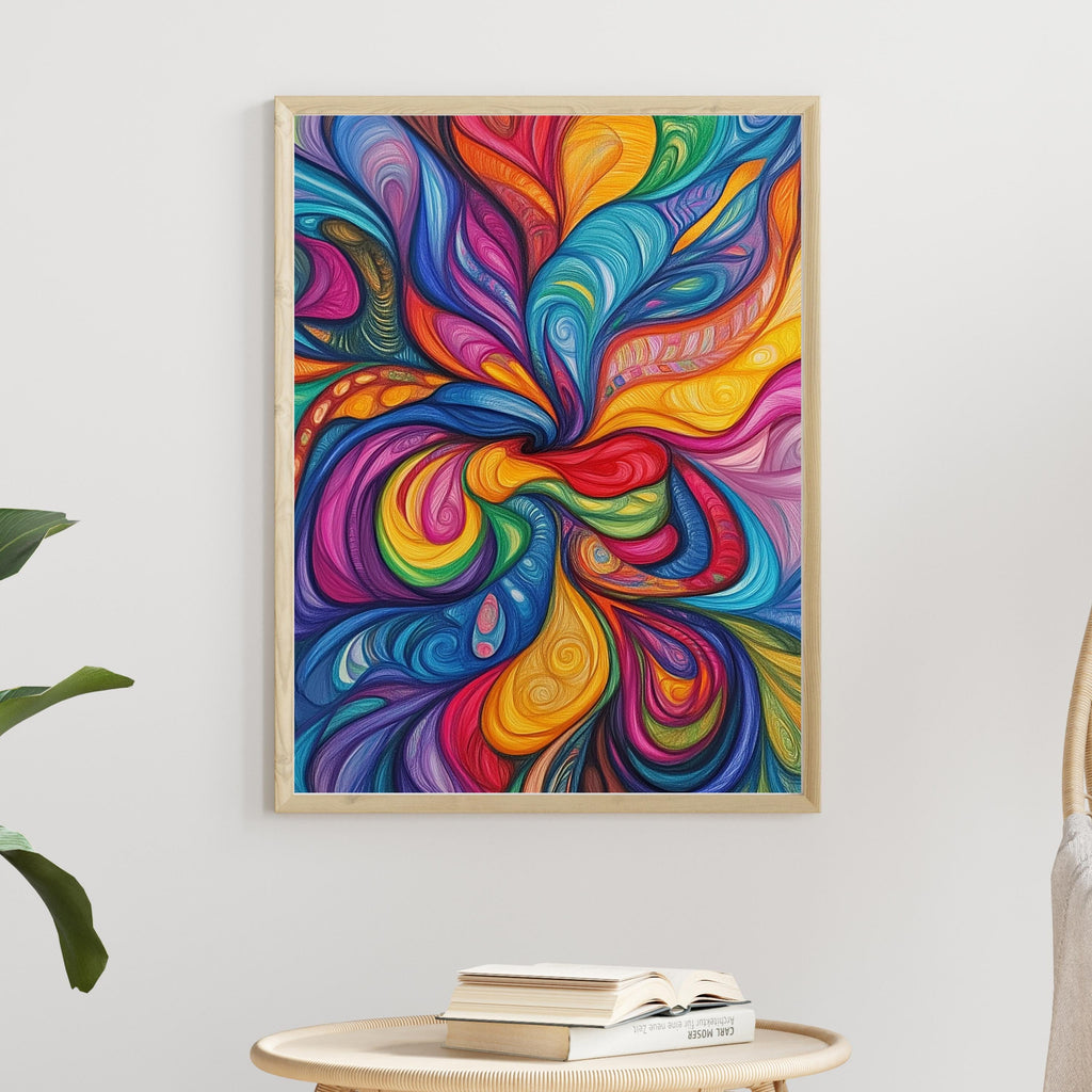 Vibrant Abstract Swirl Art Print – Color Explosion Psychedelic Painting