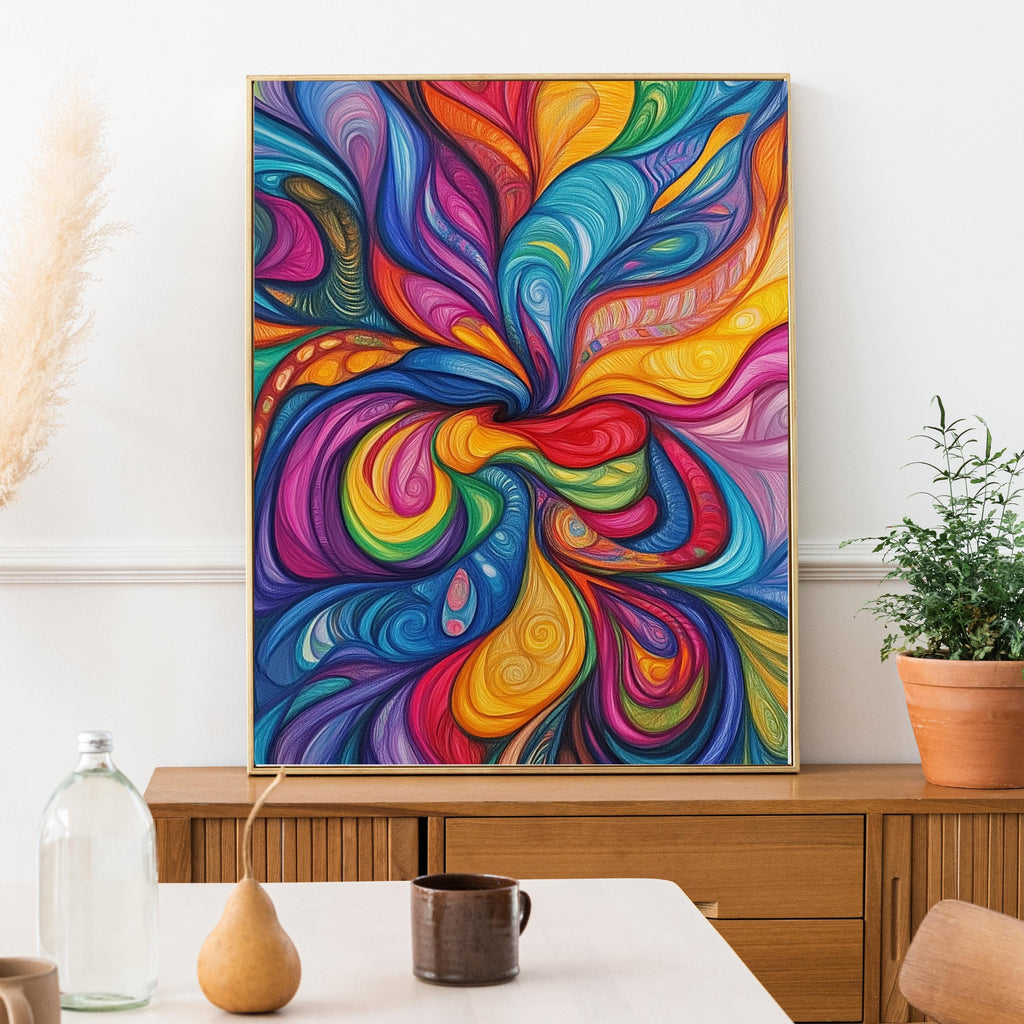 Vibrant Abstract Swirl Art Print – Color Explosion Psychedelic Painting