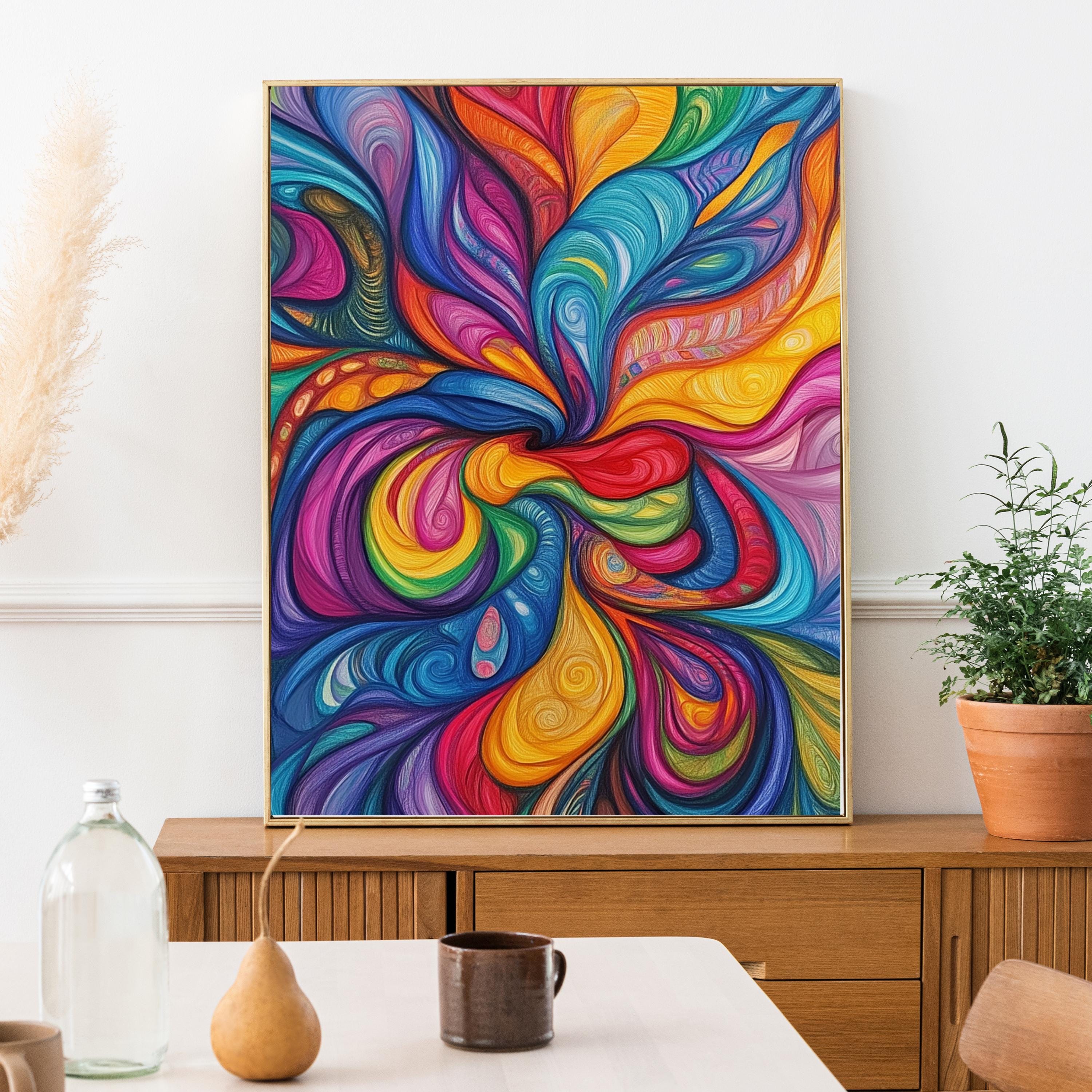 Vibrant Abstract Swirl Art Print – Color Explosion Psychedelic Painting