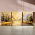 Yellowstone National Park 3-Panel Canvas Print – Golden Mountain Lake Landscape, Nature Wall Art Set
