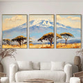 Mount Kilimanjaro 3-Panel Wall Art – African Landscape Painting, Serengeti Safari Triptych