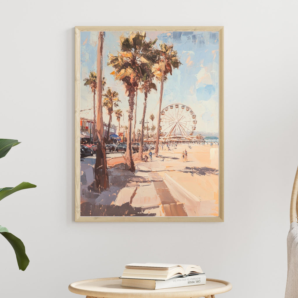 Santa Monica Stroll" – Vibrant Beach Scene with Ferris Wheel and Palm Trees