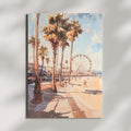 Santa Monica Stroll" – Vibrant Beach Scene with Ferris Wheel and Palm Trees