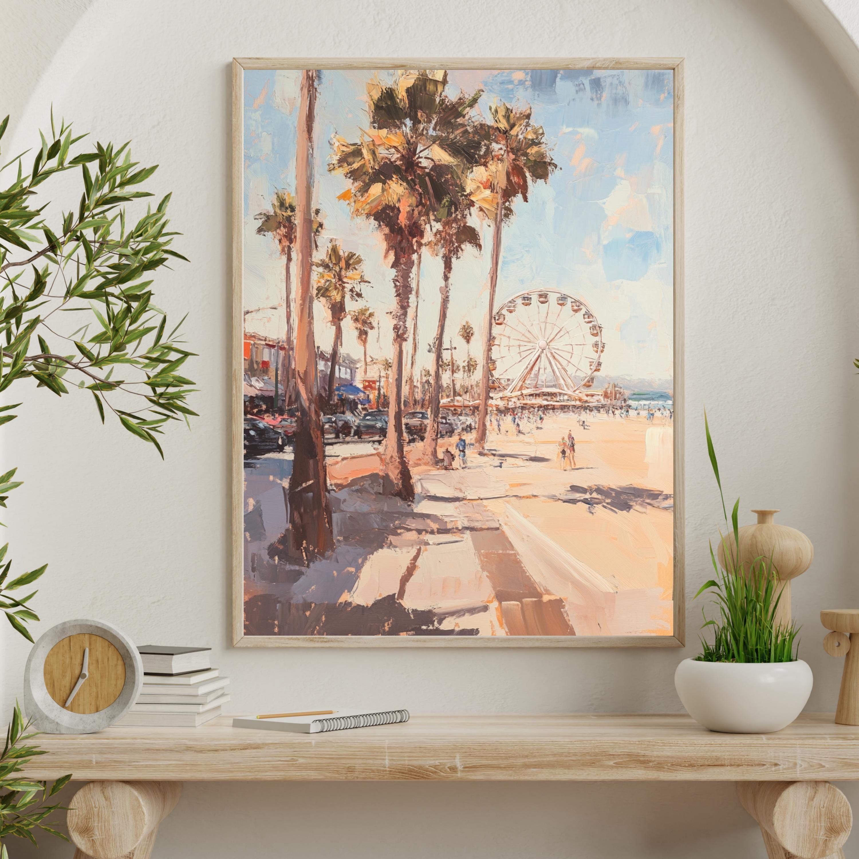 Santa Monica Stroll" – Vibrant Beach Scene with Ferris Wheel and Palm Trees