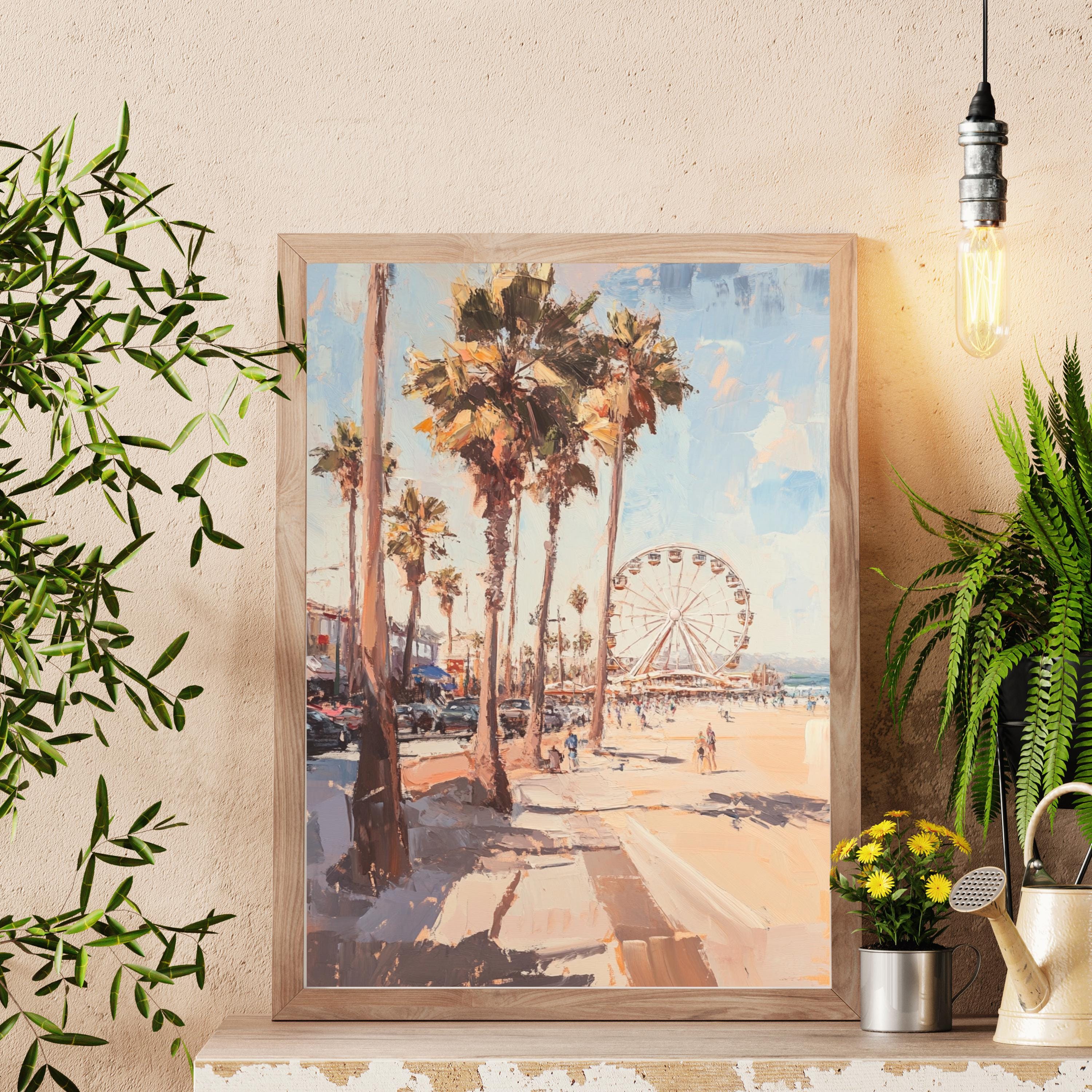 Santa Monica Stroll" – Vibrant Beach Scene with Ferris Wheel and Palm Trees