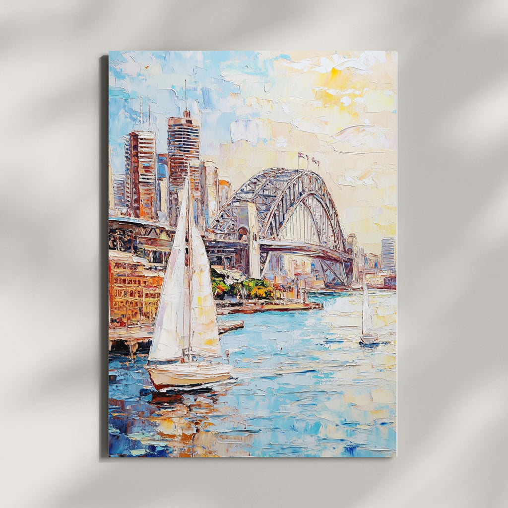 Sydney Harbour Bliss" – Vibrant Sailboats and Iconic Bridge in Bold Palette Knife Painting