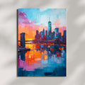 New York Nights" – Vibrant Skyline of NYC with Brooklyn Bridge at Sunset