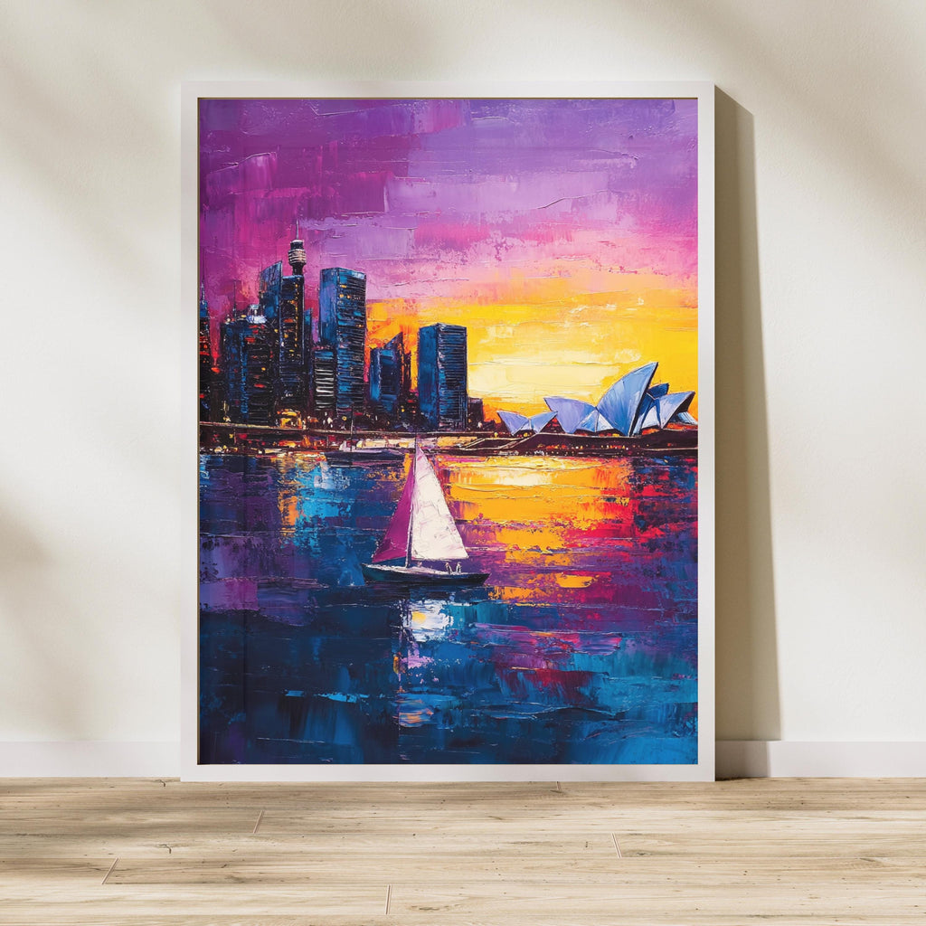 Sydney Sunset" – Vibrant Skyline of Sydney Harbour with Opera House and Sailboats