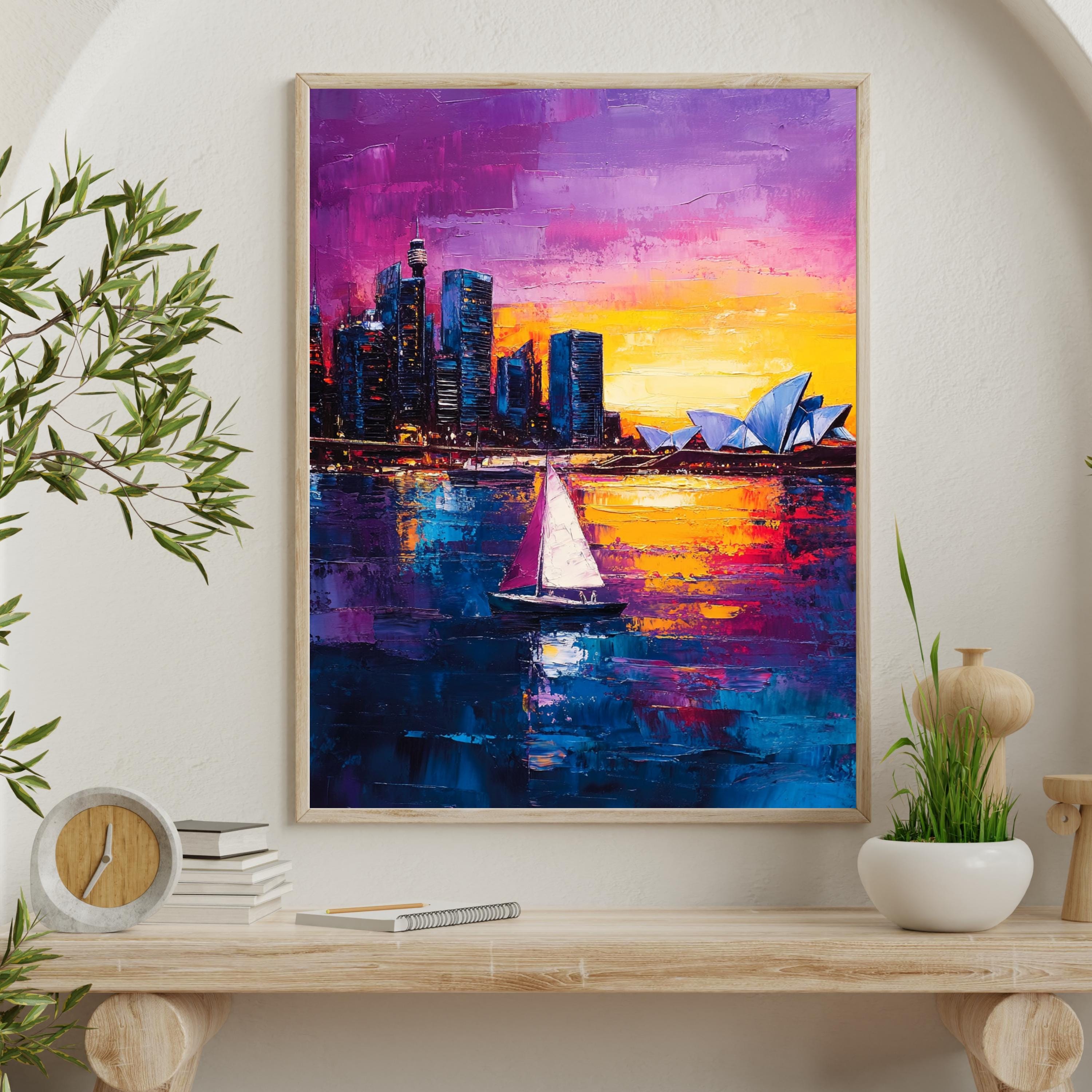 Sydney Sunset" – Vibrant Skyline of Sydney Harbour with Opera House and Sailboats