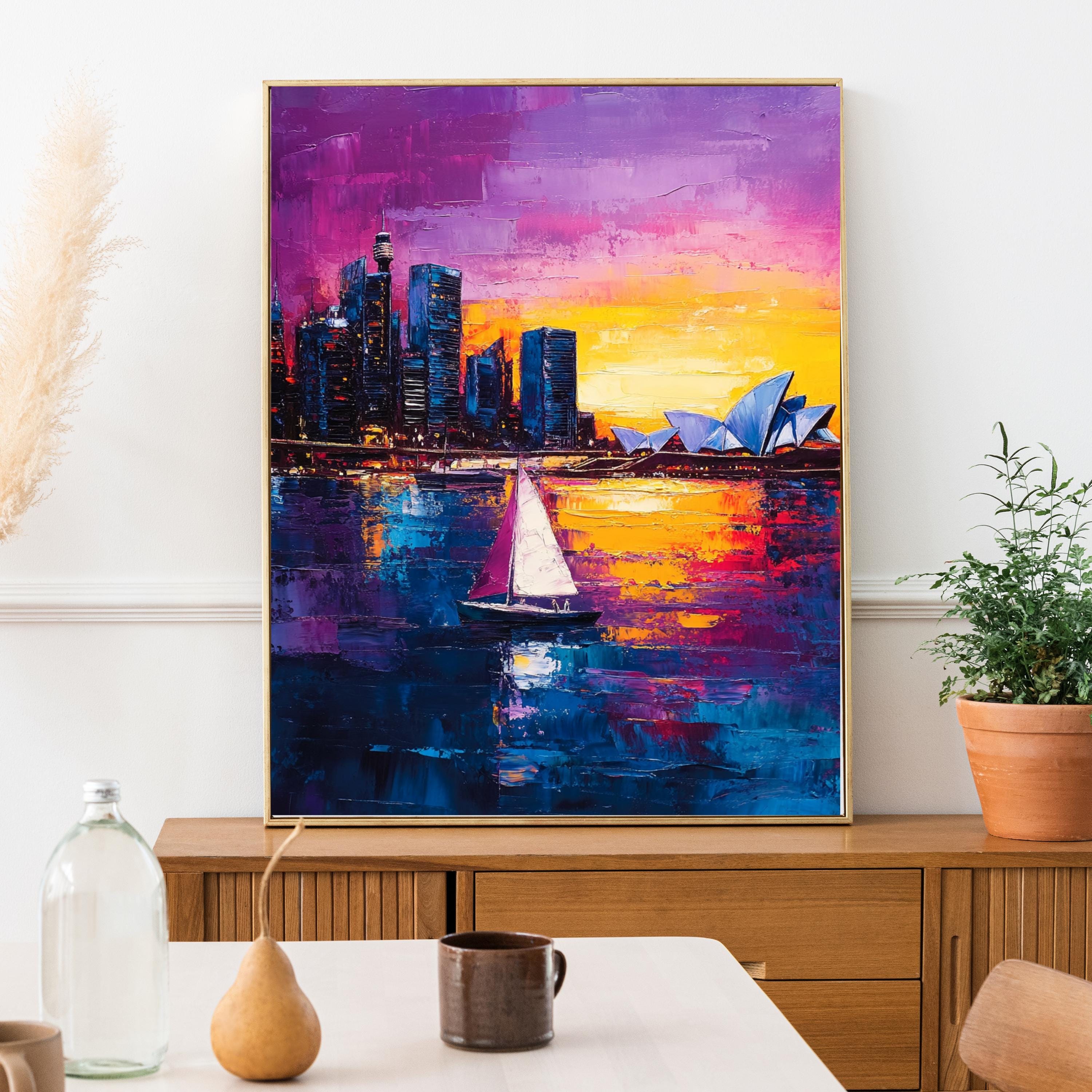 Sydney Sunset" – Vibrant Skyline of Sydney Harbour with Opera House and Sailboats
