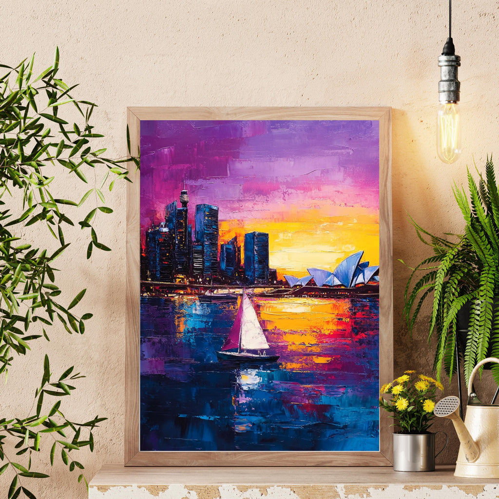 Sydney Sunset" – Vibrant Skyline of Sydney Harbour with Opera House and Sailboats