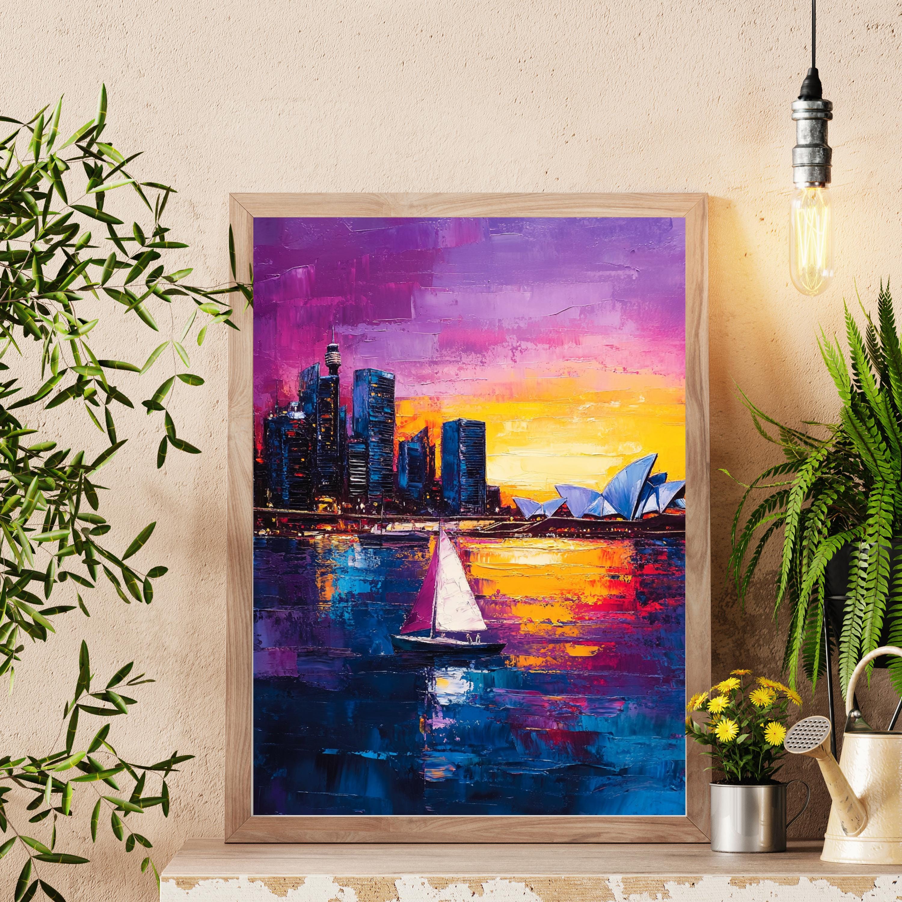 Sydney Sunset" – Vibrant Skyline of Sydney Harbour with Opera House and Sailboats