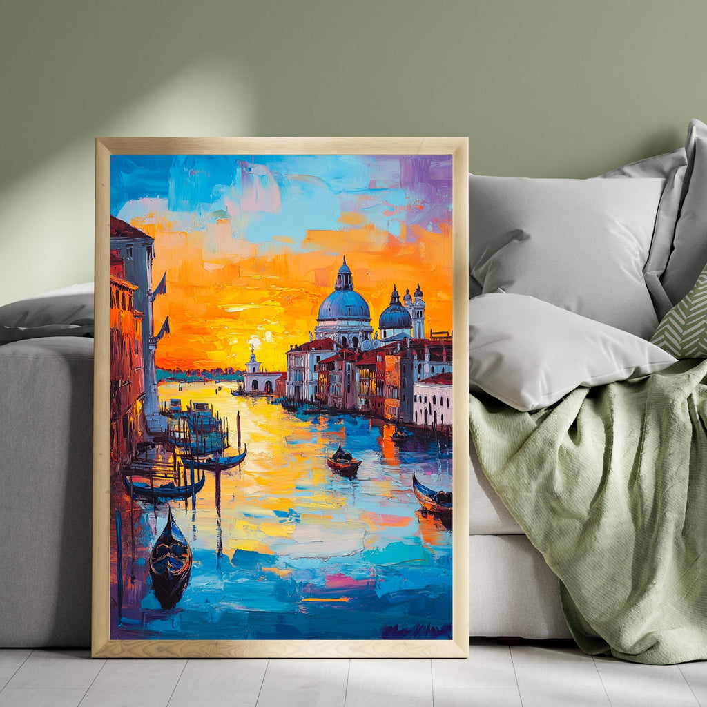 Venetian Sunset" – Vibrant Painting of Venice Canals and Gondolas at Dusk