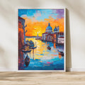 Venetian Sunset" – Vibrant Painting of Venice Canals and Gondolas at Dusk
