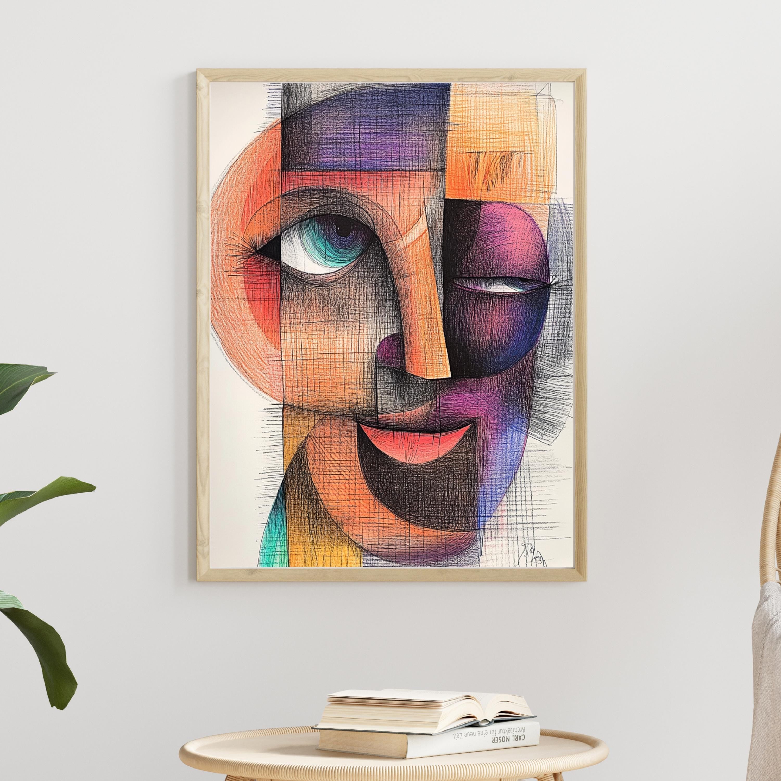 Cubist Abstract Face Art Print – Modern Geometric Portrait Painting
