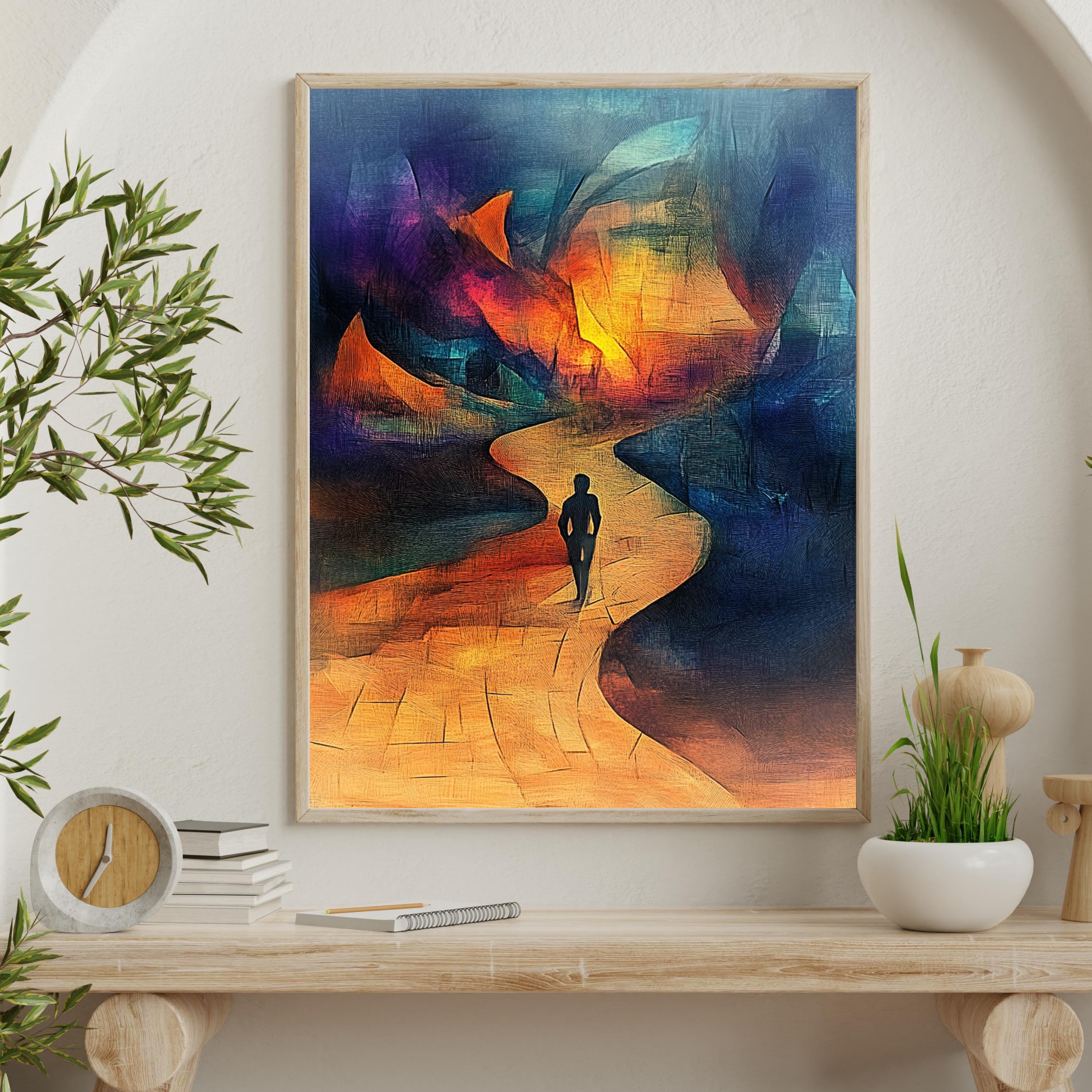 Abstract Postmodern Art Print – Surreal Pathway to the Unknown