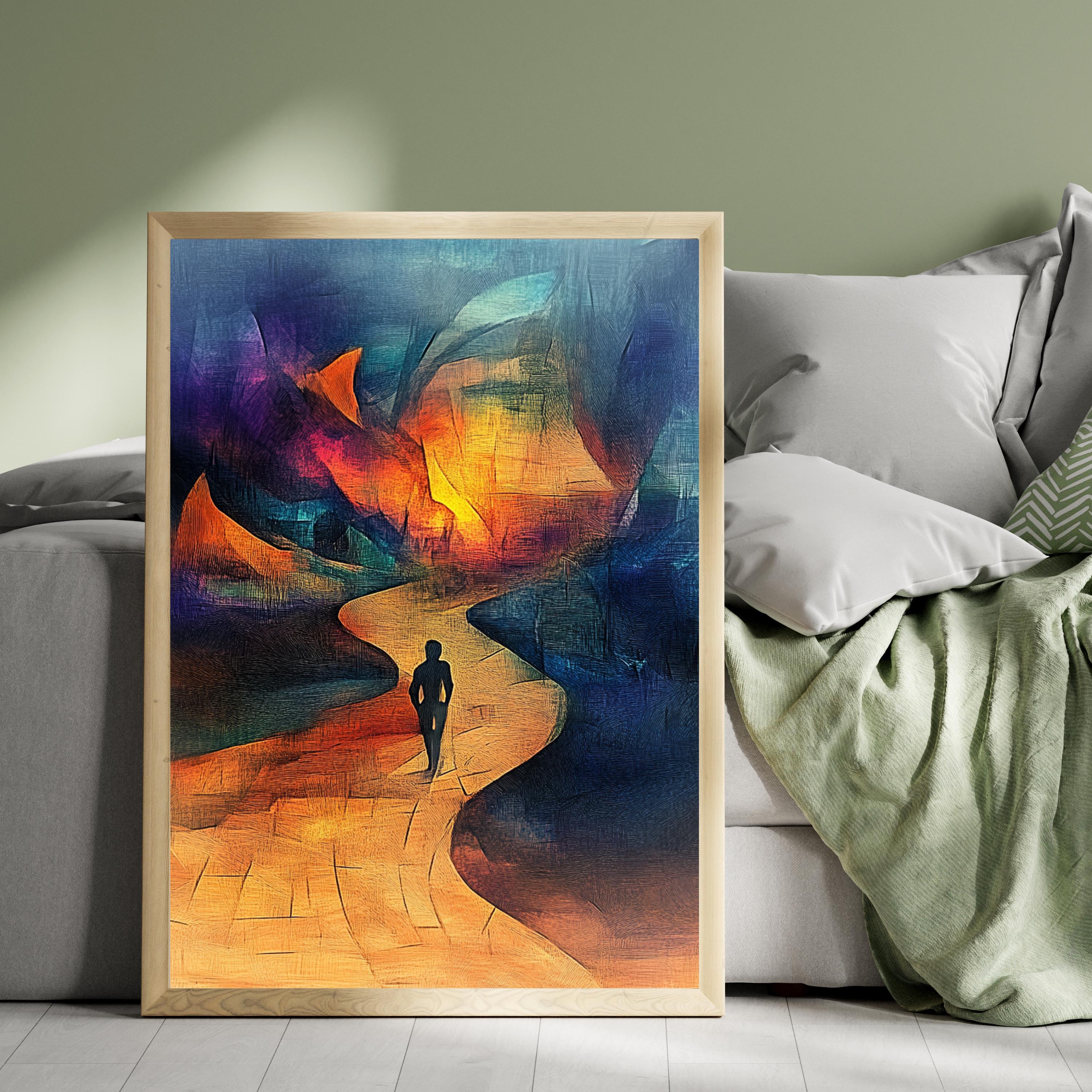 Abstract Postmodern Art Print – Surreal Pathway to the Unknown