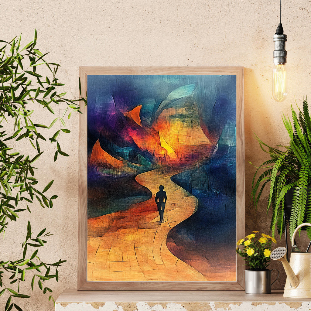 Abstract Postmodern Art Print – Surreal Pathway to the Unknown