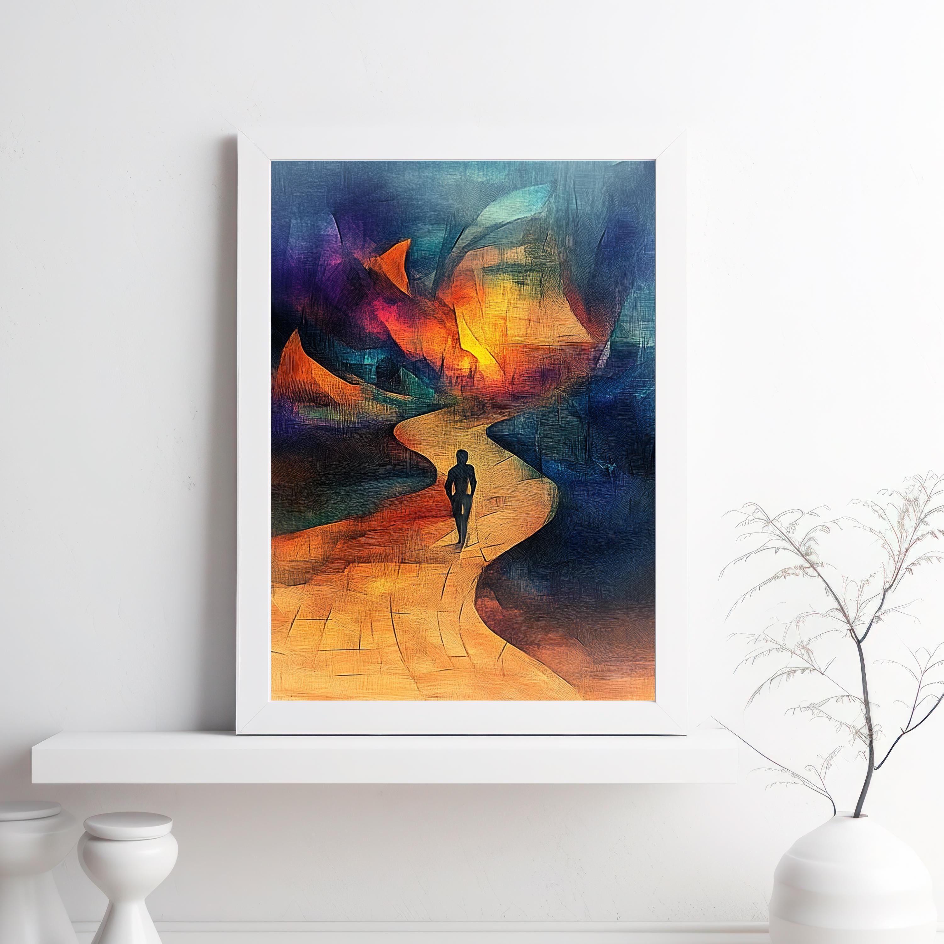 Abstract Postmodern Art Print – Surreal Pathway to the Unknown