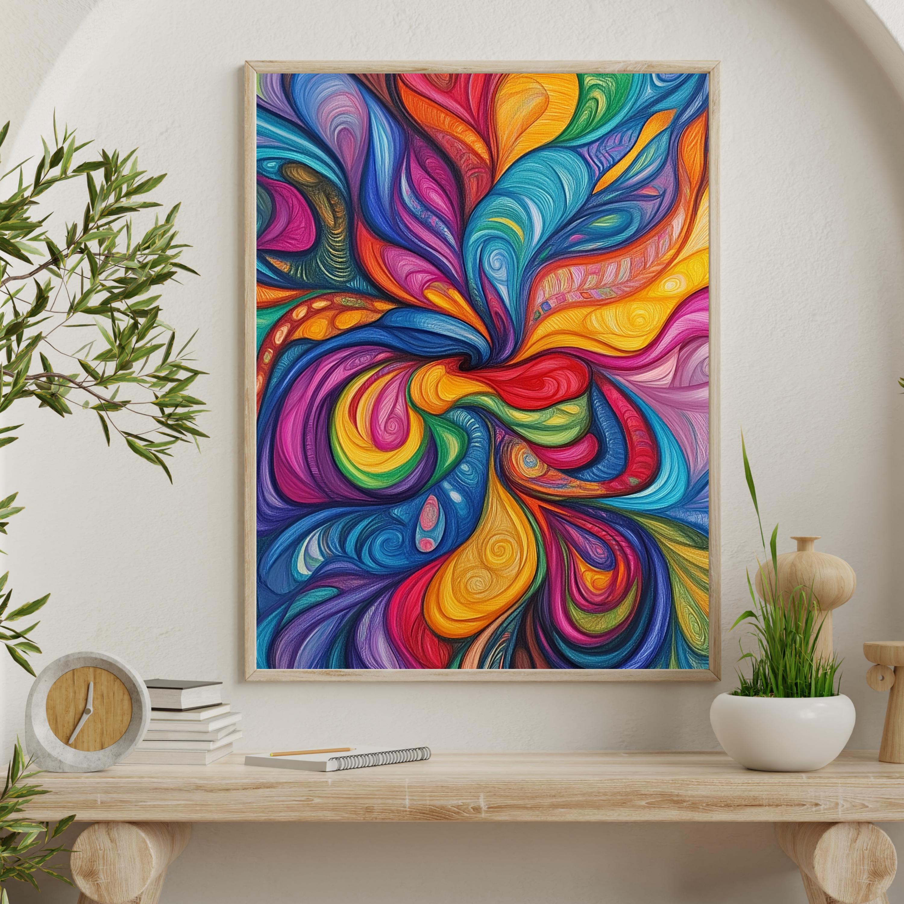 Vibrant Abstract Swirl Art Print – Color Explosion Psychedelic Painting