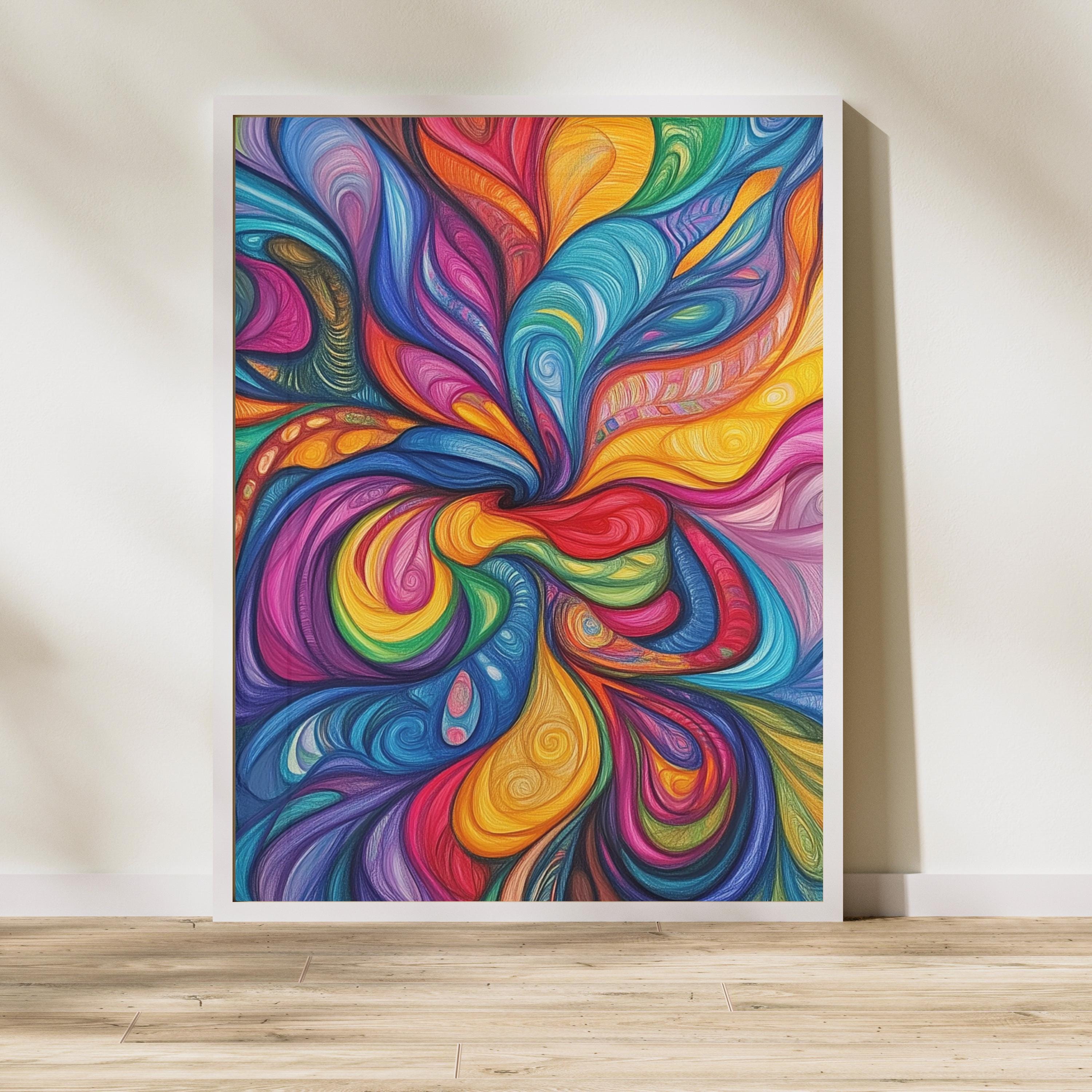 Vibrant Abstract Swirl Art Print – Color Explosion Psychedelic Painting