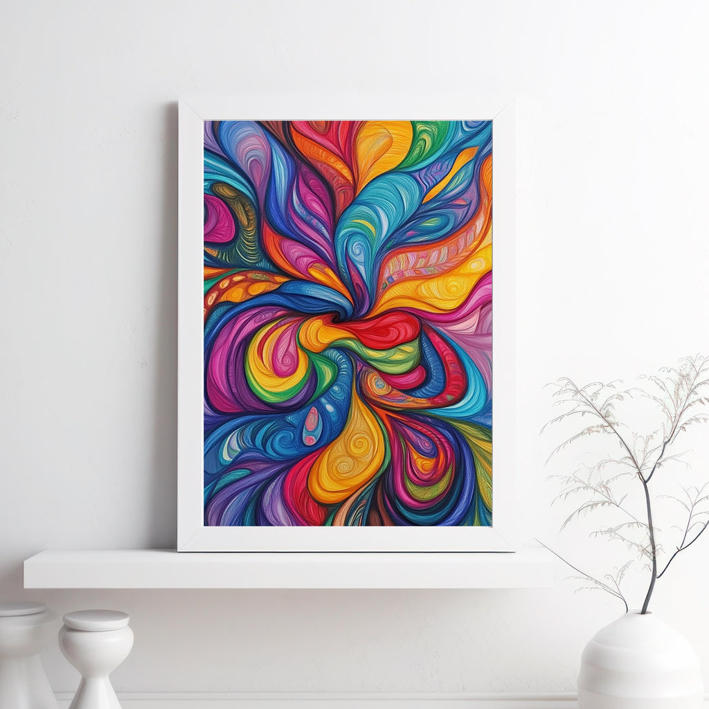 Vibrant Abstract Swirl Art Print – Color Explosion Psychedelic Painting