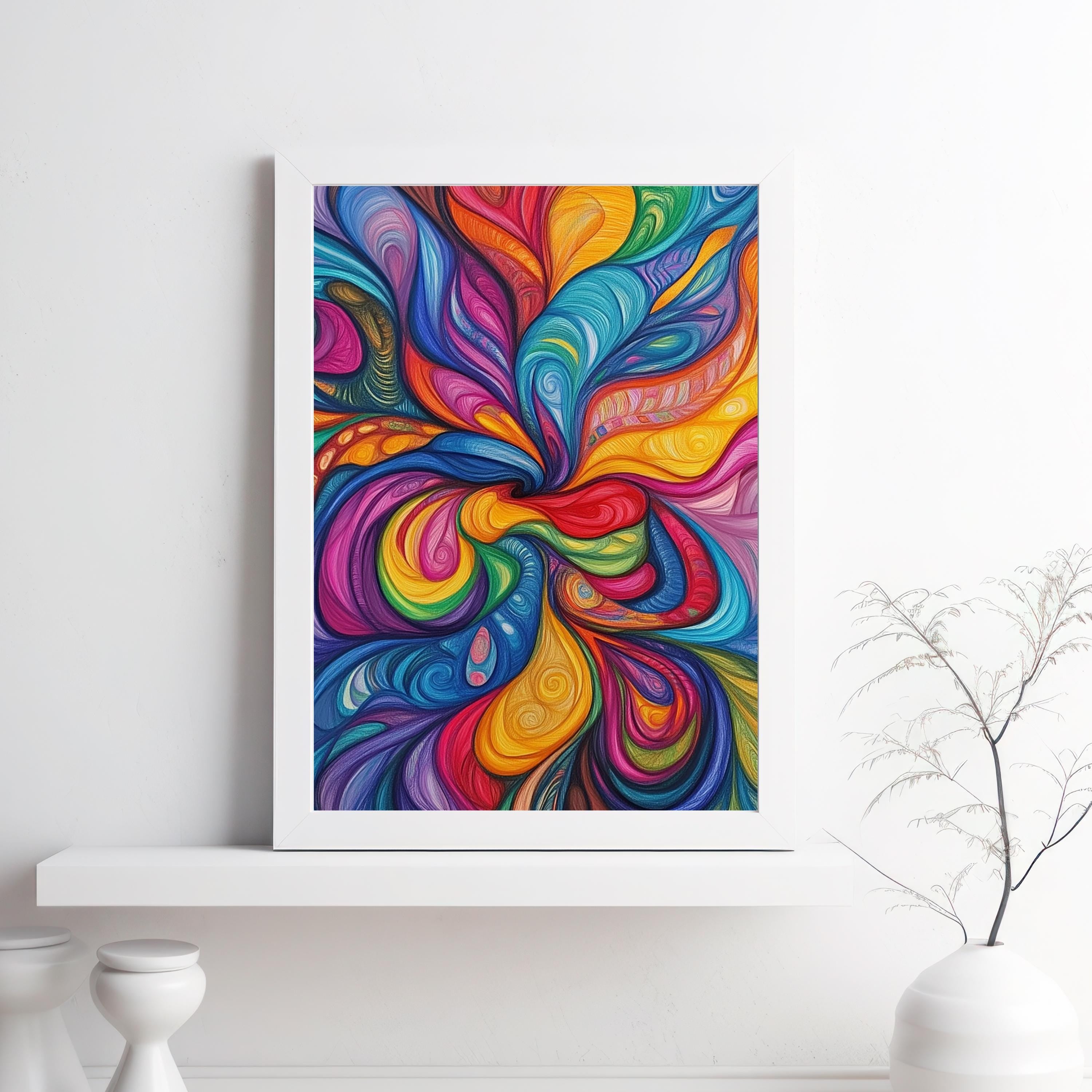 Vibrant Abstract Swirl Art Print – Color Explosion Psychedelic Painting
