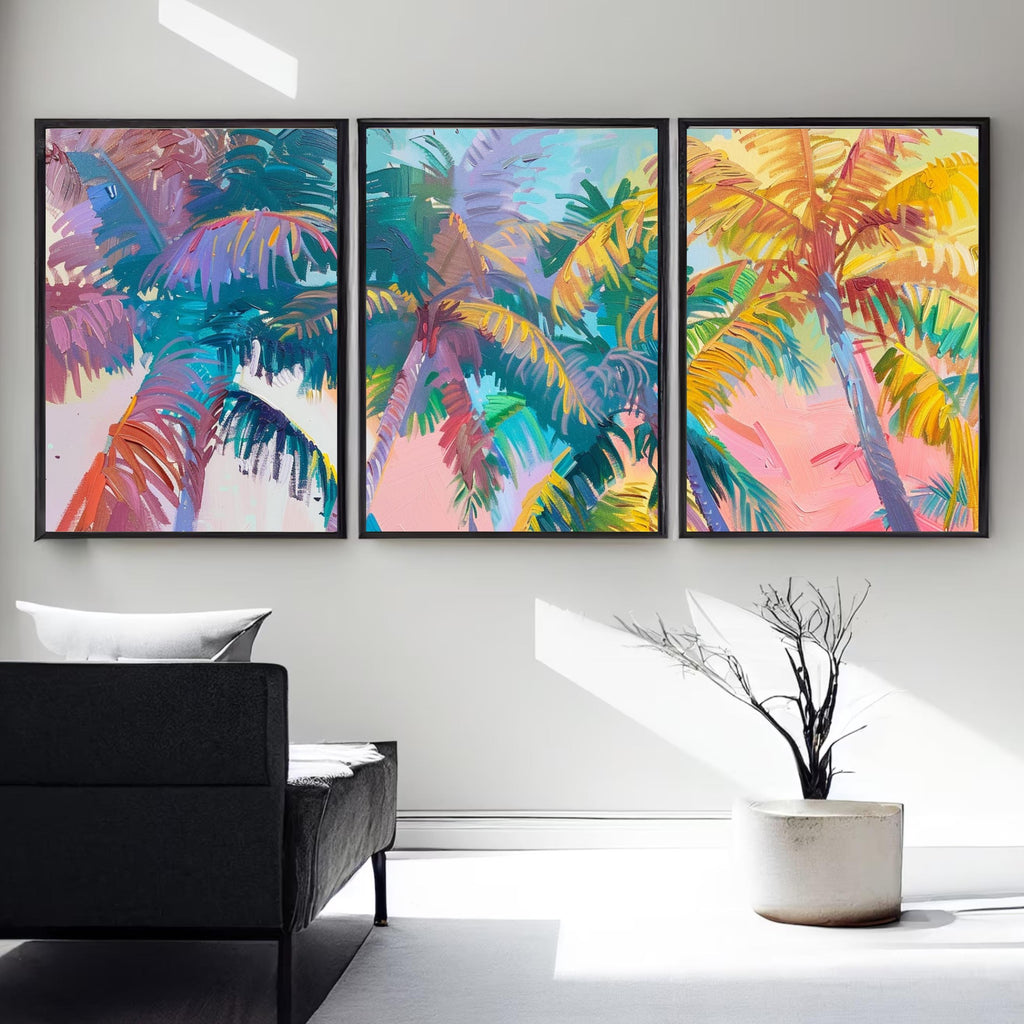 Colorful Palm Tree Set of Three - Tropical Serenity: Pastel Palm Dreams