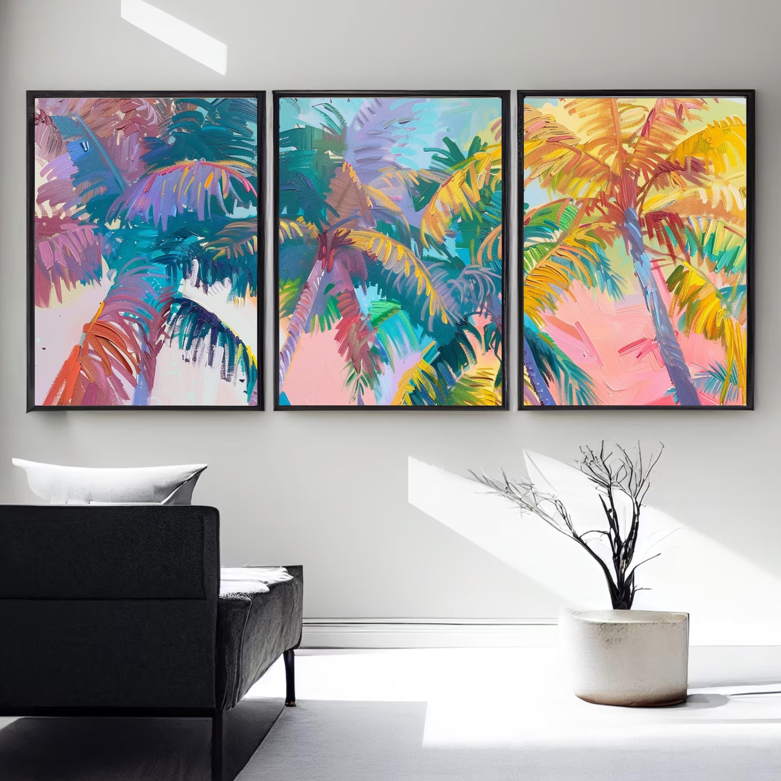 Colorful Palm Tree Set of Three - Tropical Serenity: Pastel Palm Dreams