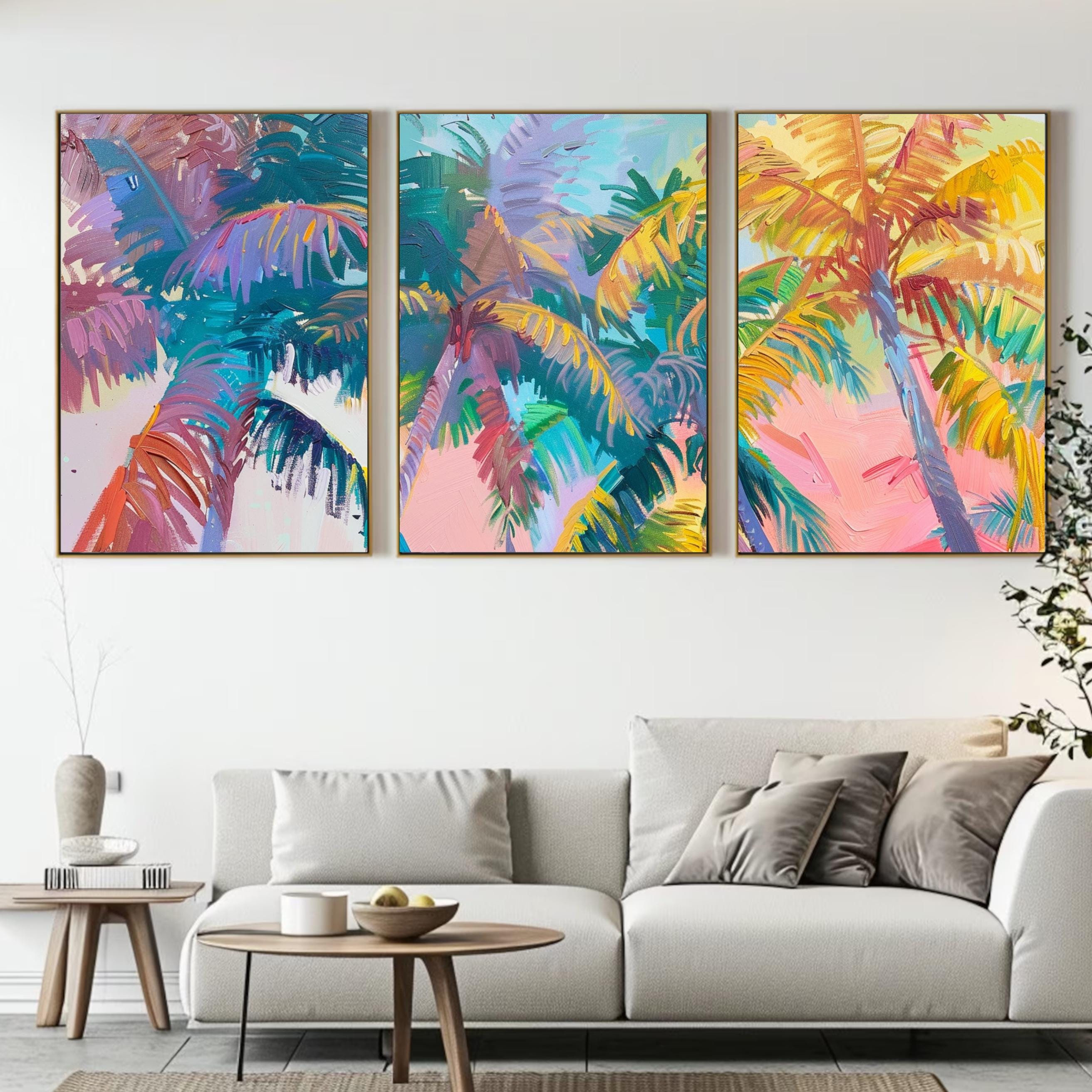 Colorful Palm Tree Set of Three - Tropical Serenity: Pastel Palm Dreams