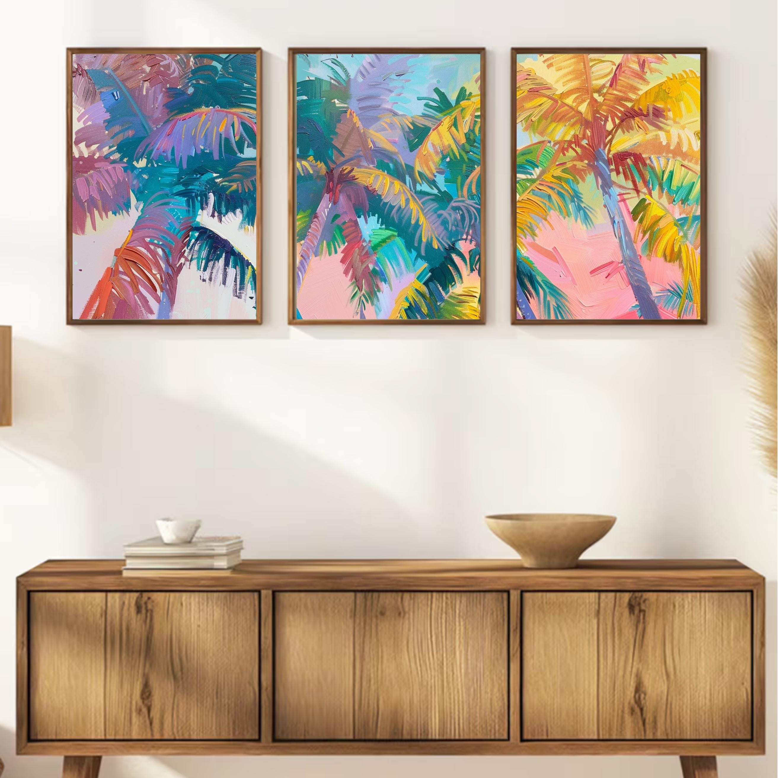 Colorful Palm Tree Set of Three - Tropical Serenity: Pastel Palm Dreams