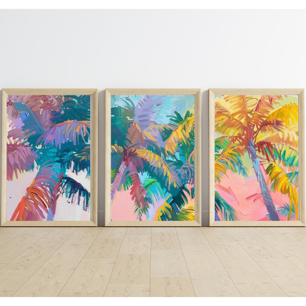 Colorful Palm Tree Set of Three - Tropical Serenity: Pastel Palm Dreams