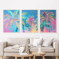 Neon Palm Tree Trio: Pastel Neon Paradise Wall Art Set, Three-Piece Poster Set , Perfect for above the Couch or Bed