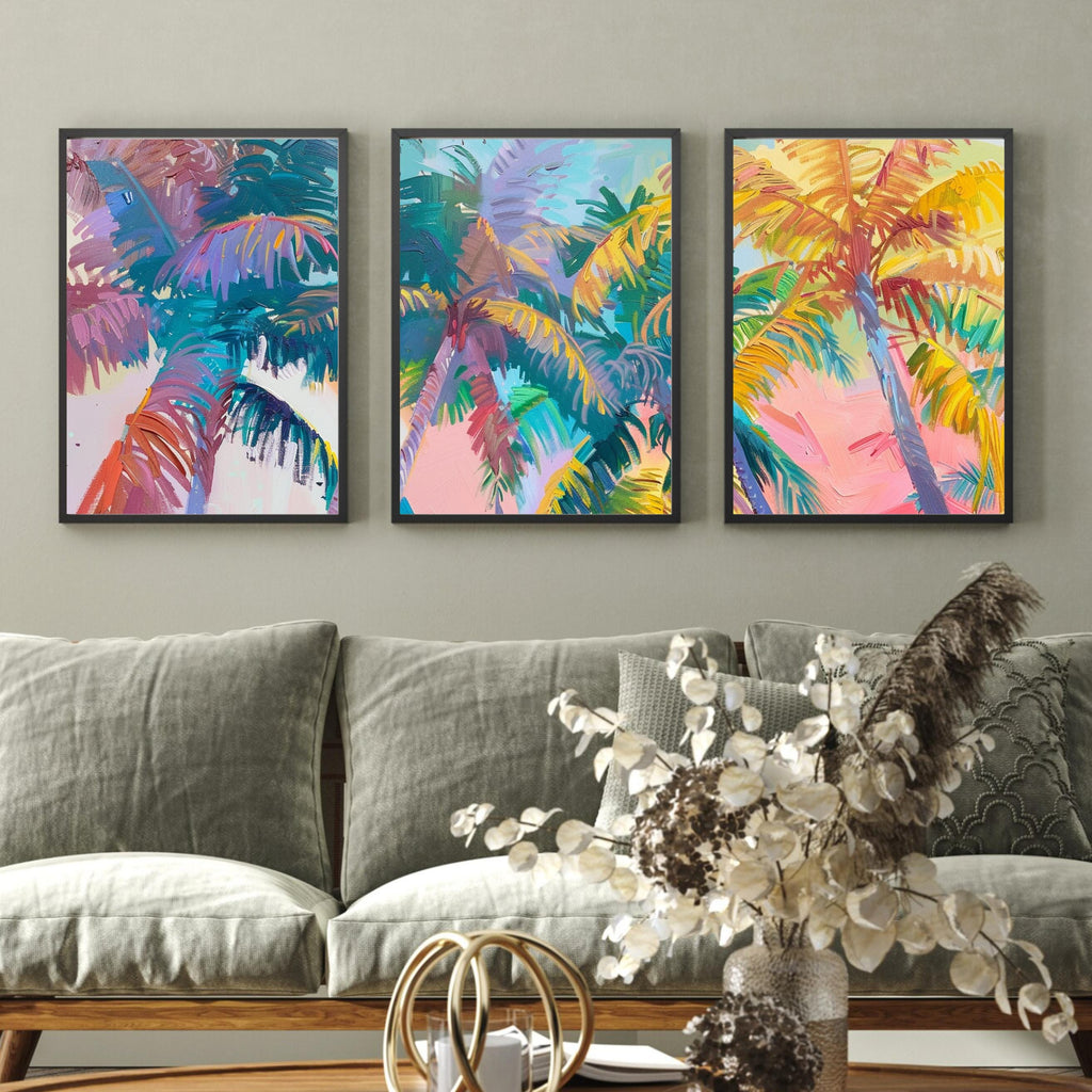 Colorful Palm Tree Set of Three - Tropical Serenity: Pastel Palm Dreams