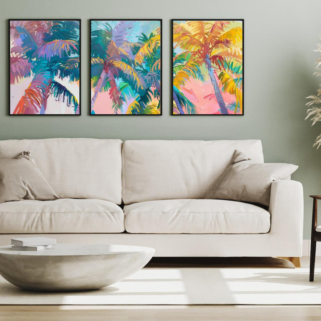 Colorful Palm Tree Set of Three - Tropical Serenity: Pastel Palm Dreams