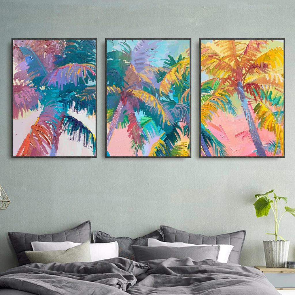 Colorful Palm Tree Set of Three - Tropical Serenity: Pastel Palm Dreams