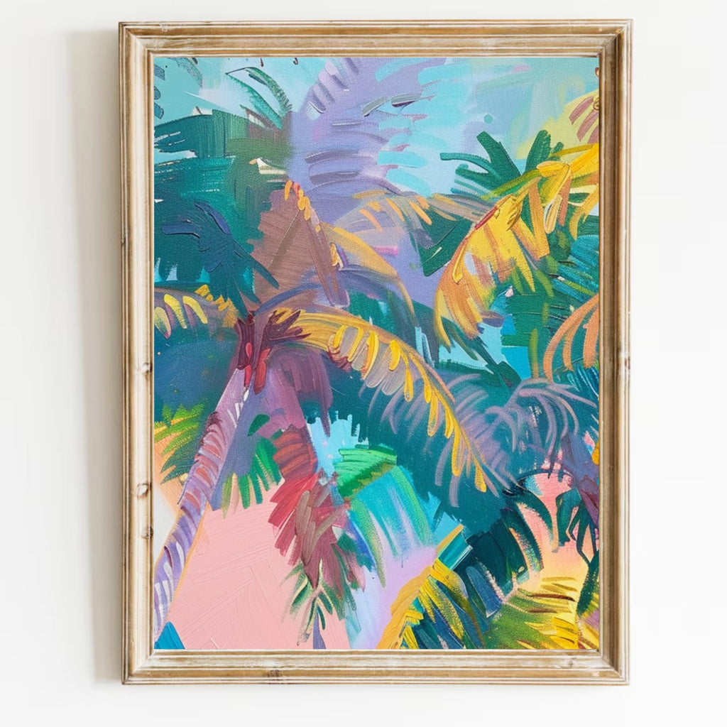 Colorful Palm Tree Set of Three - Tropical Serenity: Pastel Palm Dreams