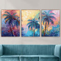 Rainbow Palm Tree Trio: Pastel Paradise Wall Art Set, Three-Piece Poster Set , Perfect for above the Couch or Bed