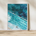 Icebergs Bondi Print – Aerial Watercolor Ocean Pool Artwork | Coastal Wall Art