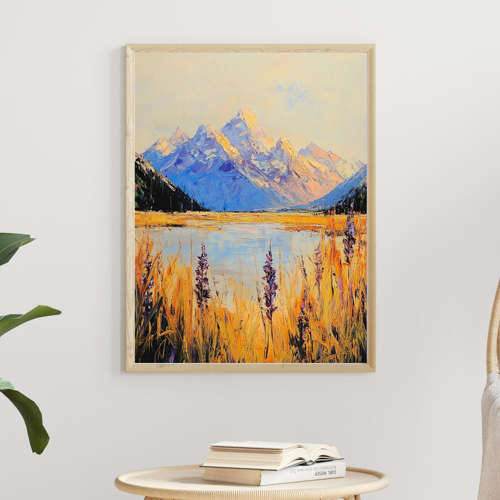 Aoraki Mount Cook New Zealand – Beige Palette Knife Oil Painting – Textured Mountain Landscape Print