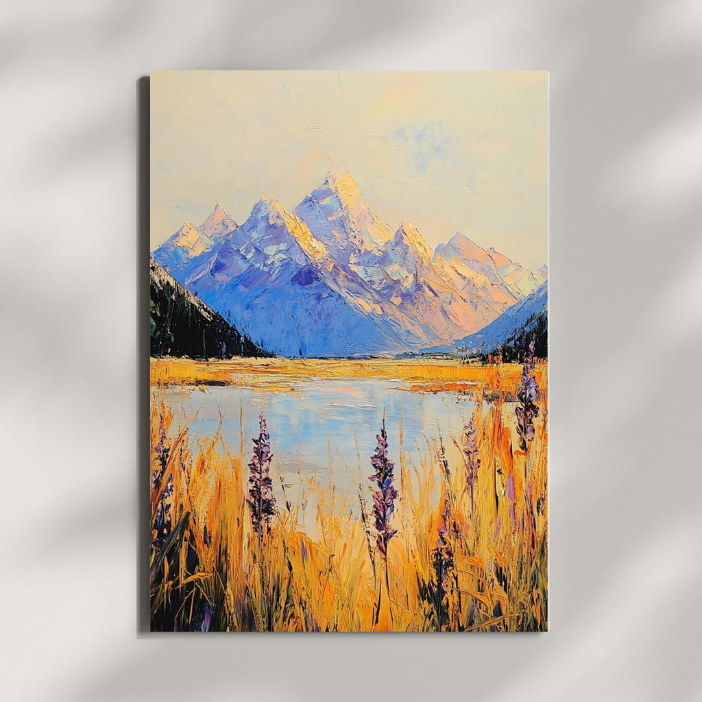 Aoraki Mount Cook New Zealand – Beige Palette Knife Oil Painting – Textured Mountain Landscape Print