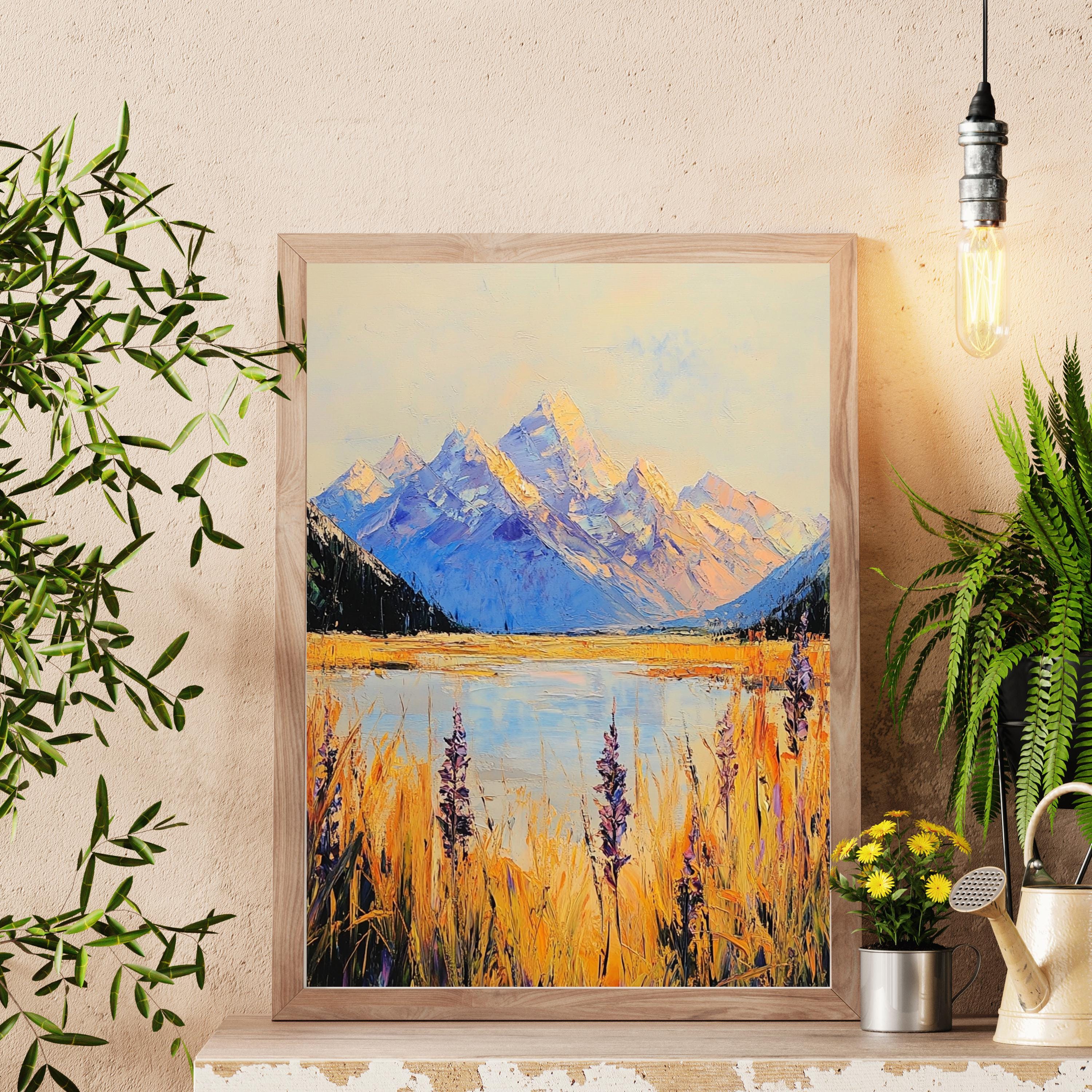 Aoraki Mount Cook New Zealand – Beige Palette Knife Oil Painting – Textured Mountain Landscape Print