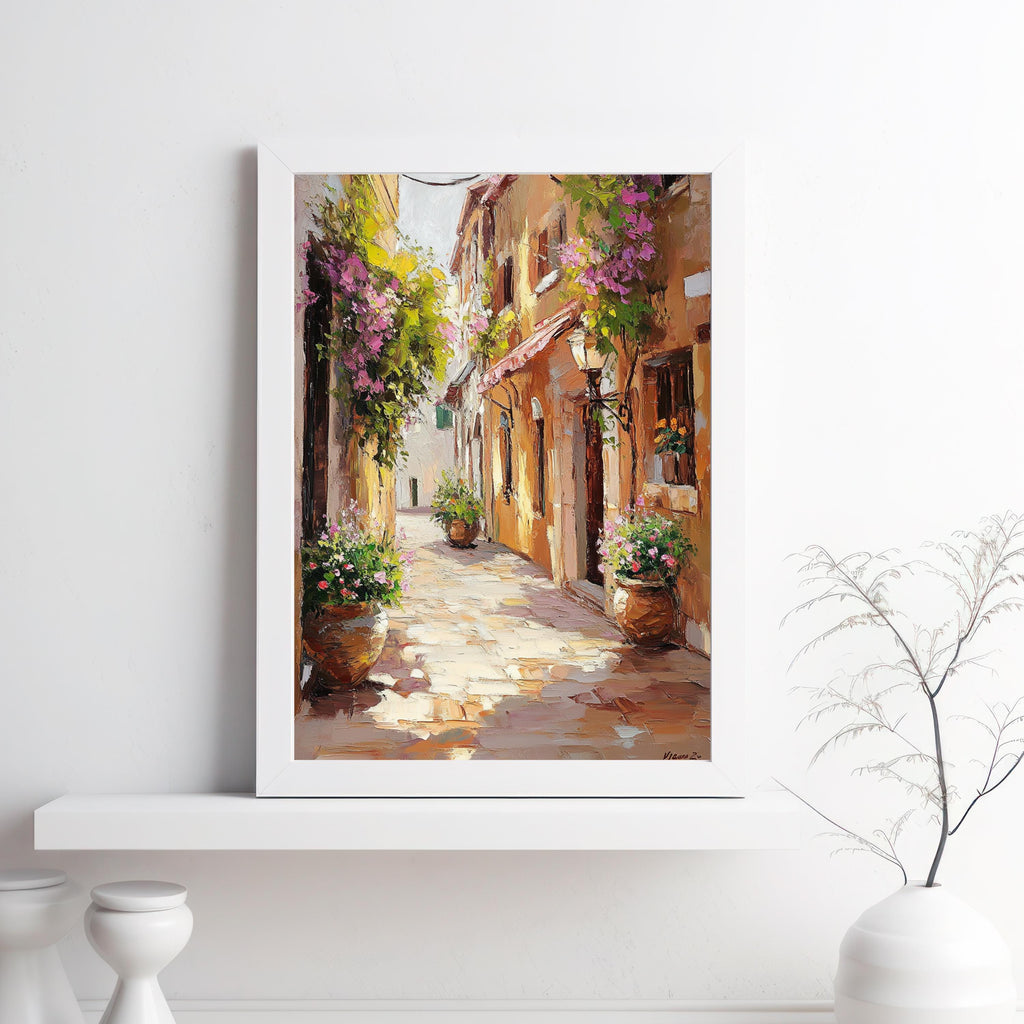 Cinque Terre Italy Wall Art – Beige Palette Knife Oil Painting – Italian Coastal Village Print