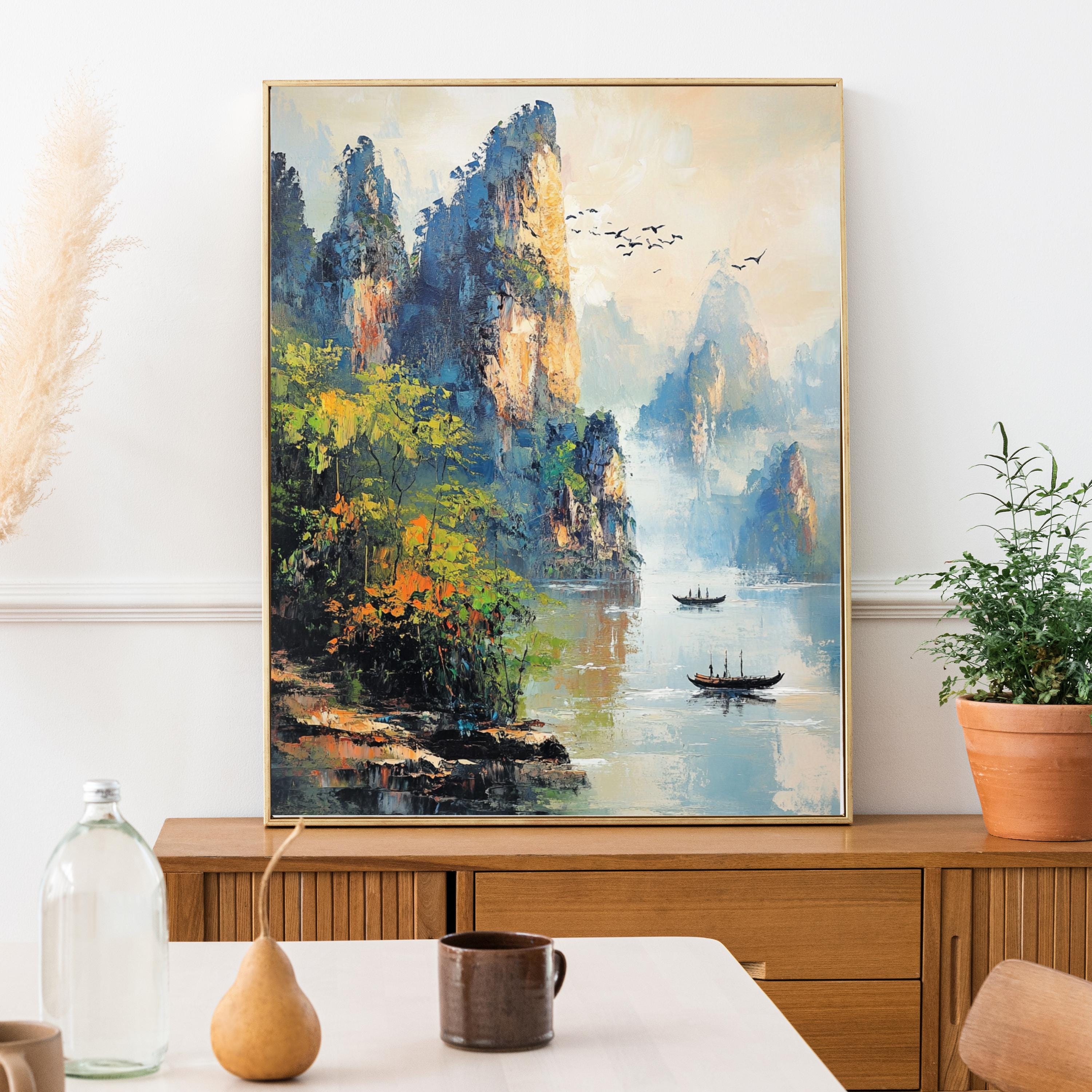 Zhangjiajie China -Whispers of Stone – Textured Beige Mountain Landscape Inspired by Zhangjiajie China