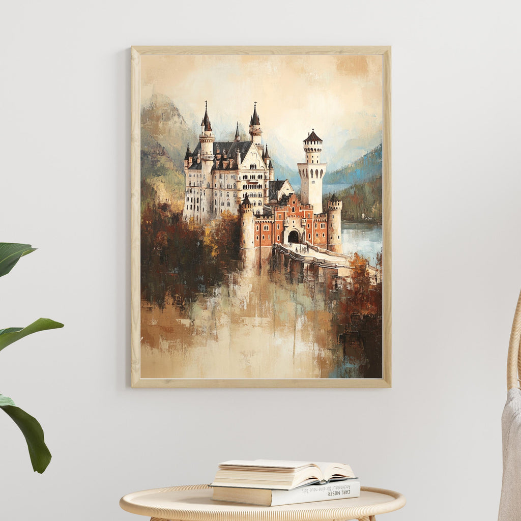 Neuschwanstein - The Dreamer's Fortress – Textured Beige Oil Painting of Neuschwanstein Castle Germany