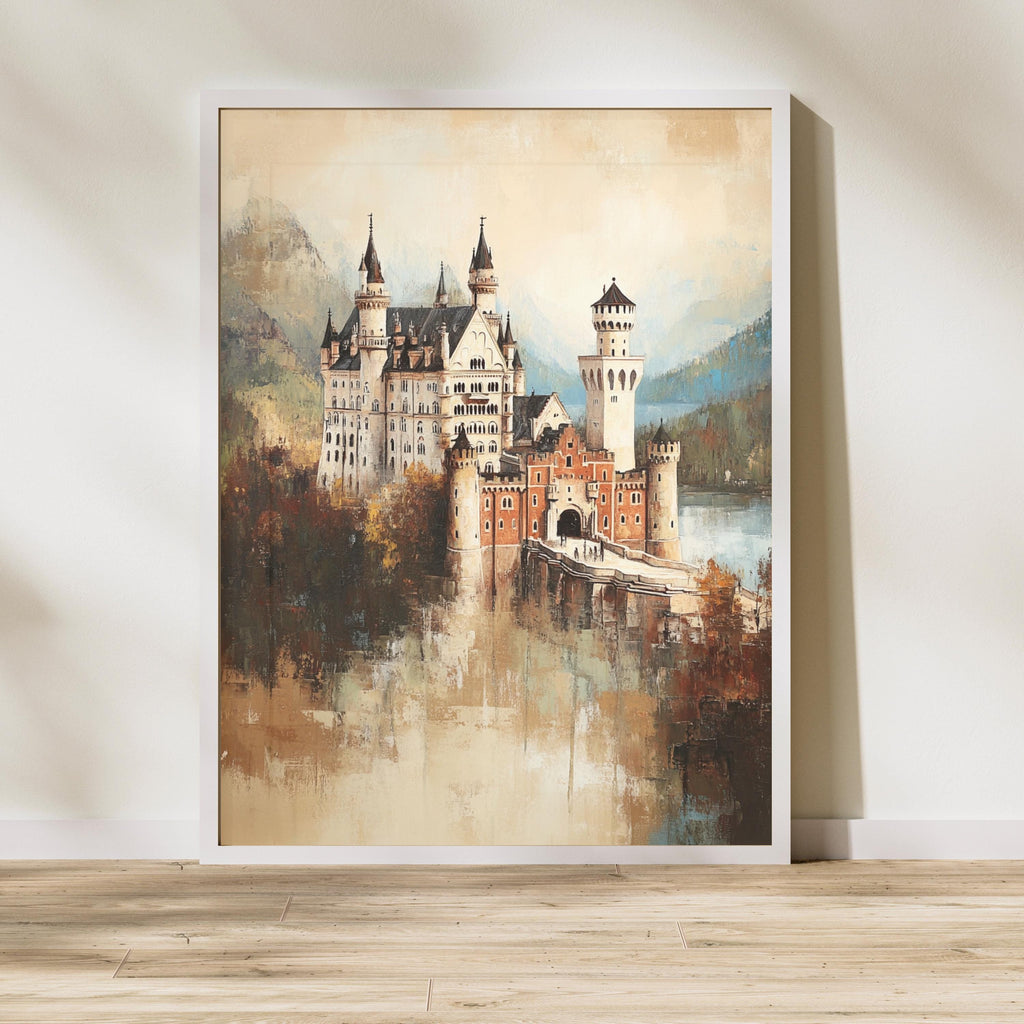 Neuschwanstein - The Dreamer's Fortress – Textured Beige Oil Painting of Neuschwanstein Castle Germany