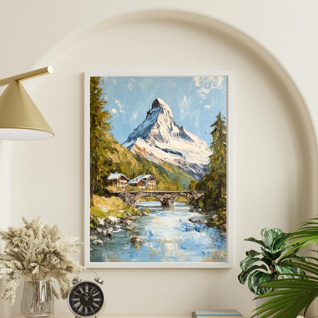 Matterhorn Majesty – Textured Beige Palette Knife Mountain Art from Switzerland