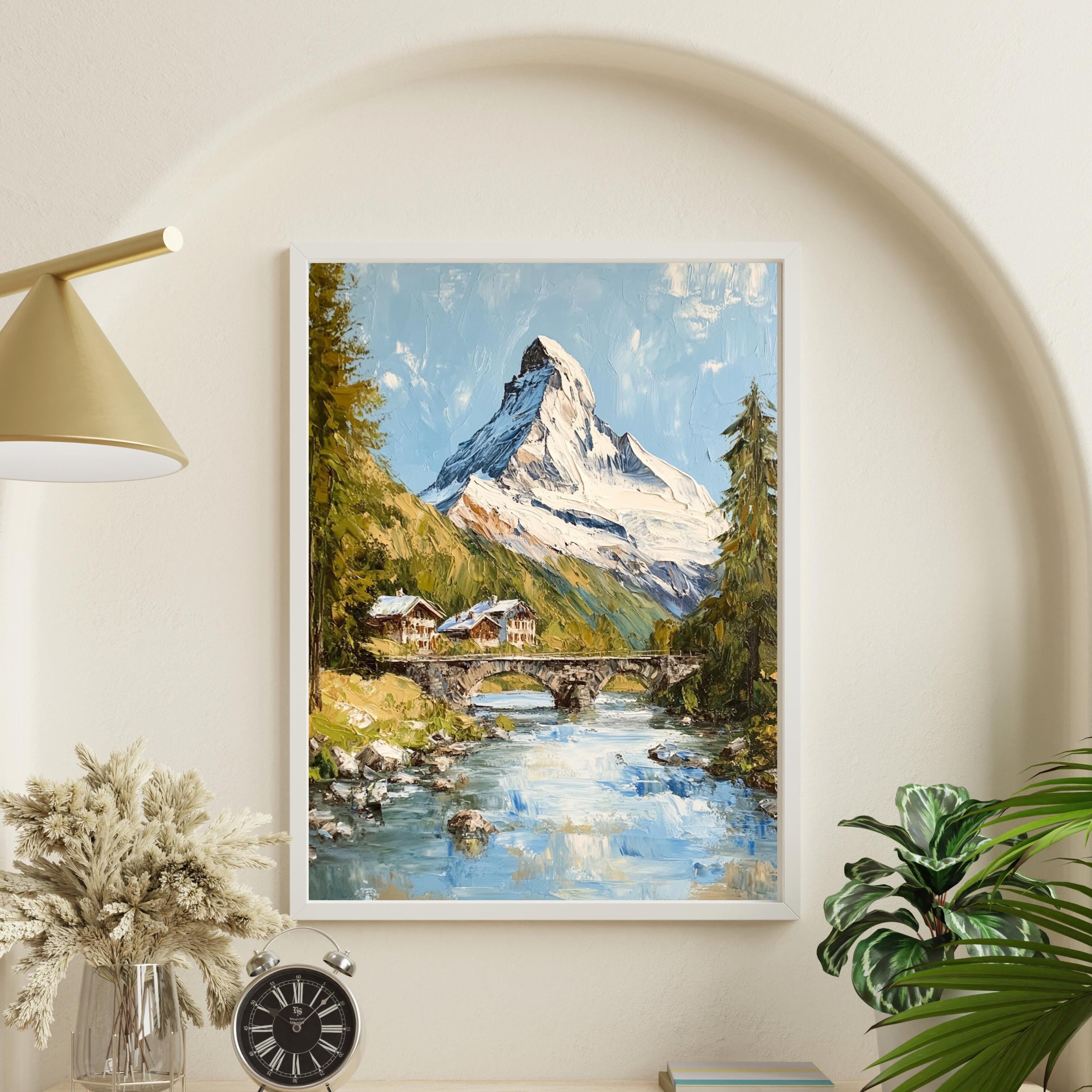 Matterhorn Majesty – Textured Beige Palette Knife Mountain Art from Switzerland