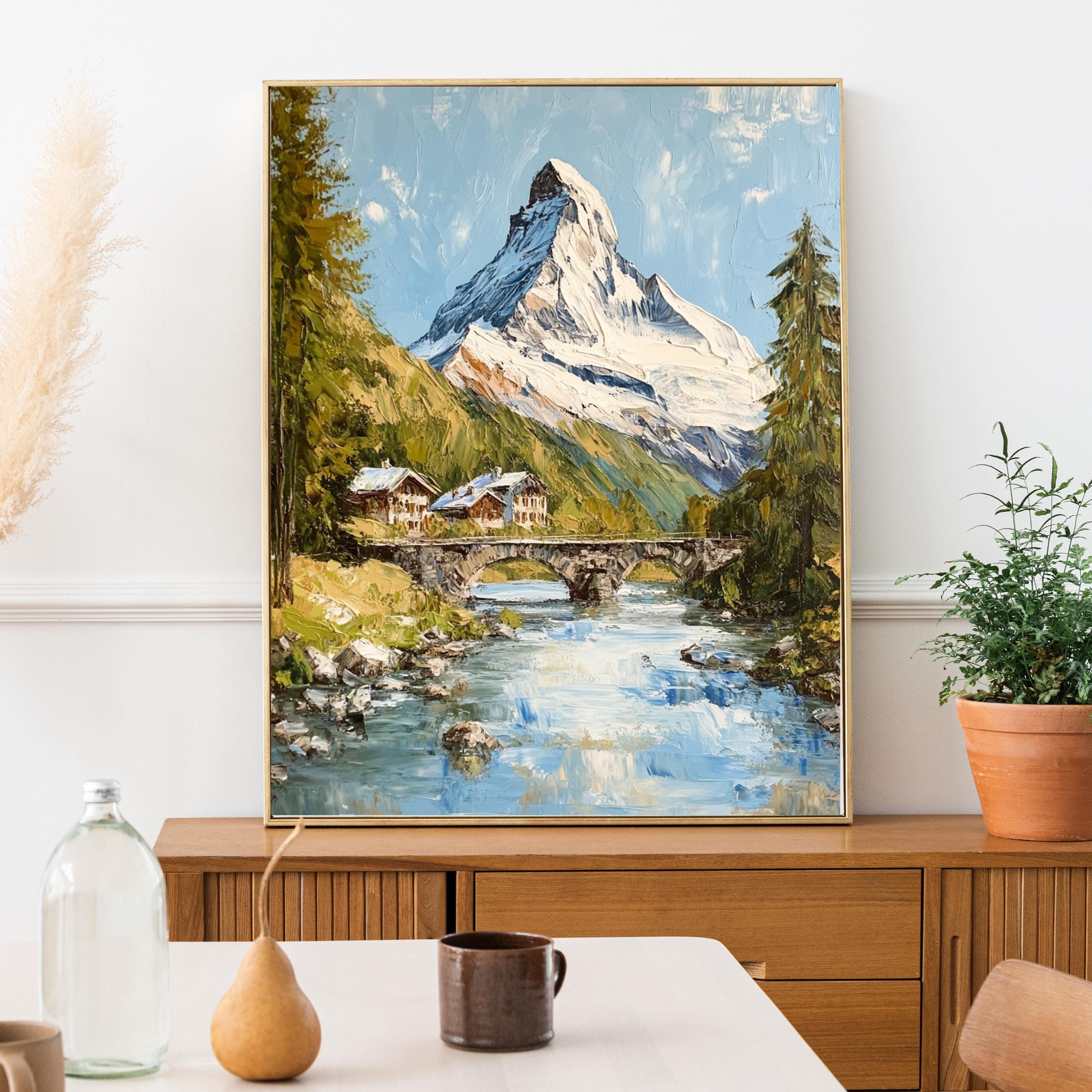Matterhorn Majesty – Textured Beige Palette Knife Mountain Art from Switzerland